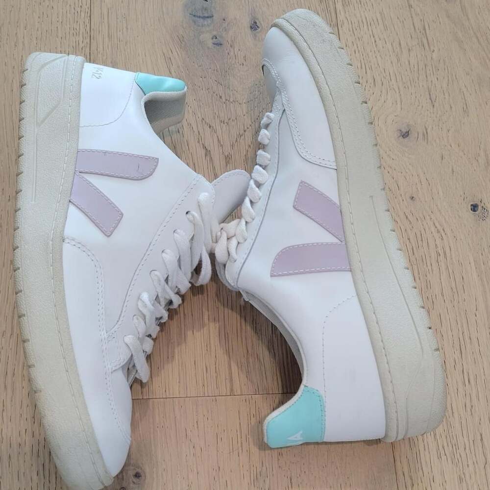Veja V-12 Leather Sneakers White Lavender Teal